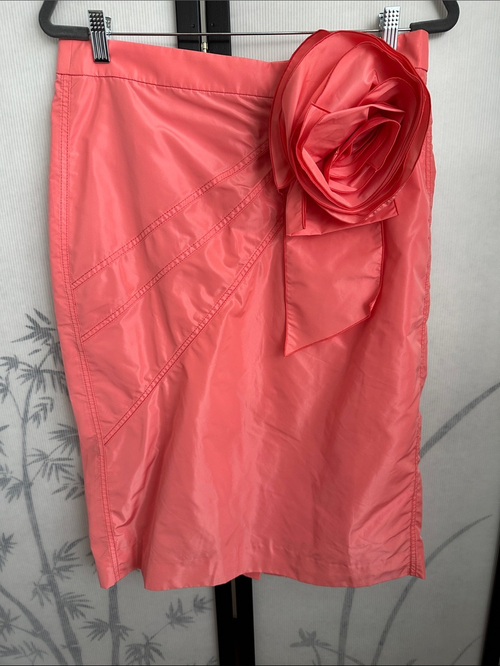 NWT J. Crew Coral Nylon Pencil Skirt with Floral Accent